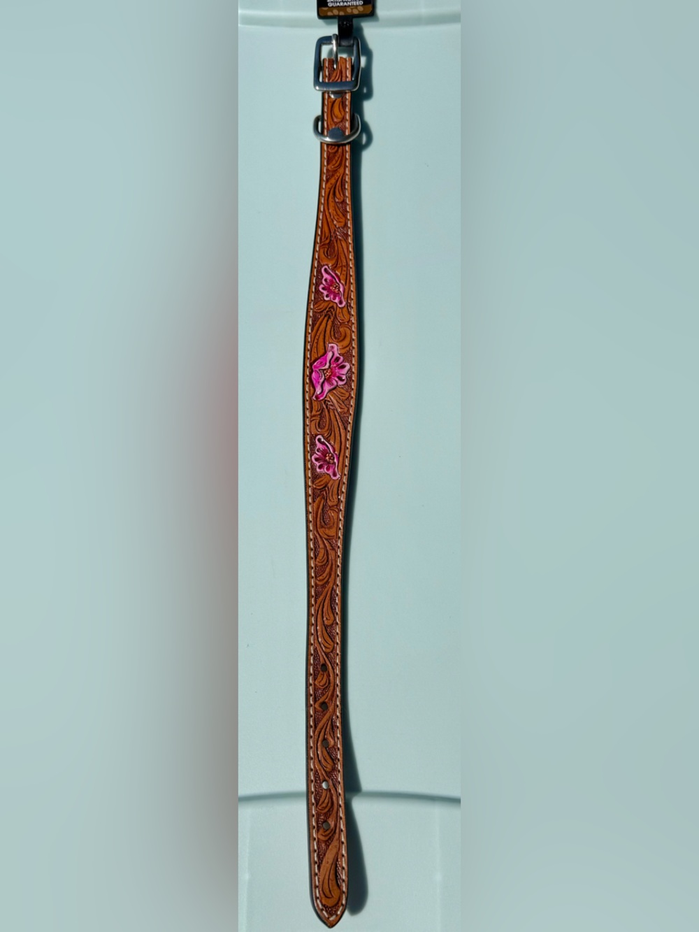 🔱Weavers Pink Floral Detailed Tooled Leather Buckle Dog Collar - Picture 3 of 11